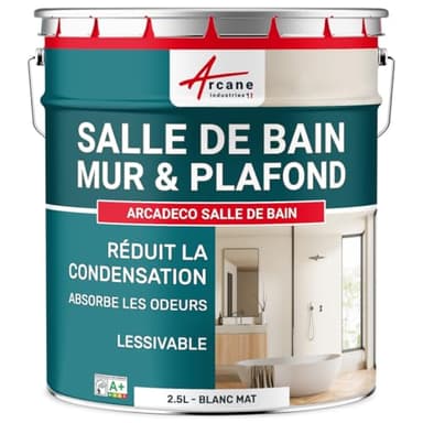 ARCANE INDUSTRIES Peinture salle de bain, mur et plafond | Peinture anti condensation et humidité | 29 couleurs disponibles - 2.5 L Blanc