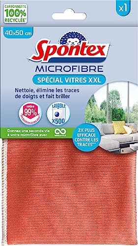 SPONTEX - Microfibre Spécial Vitres XXL - Nettoie et élimine les traces de doigts - Fait briller - 2x plus efficace contre les traces