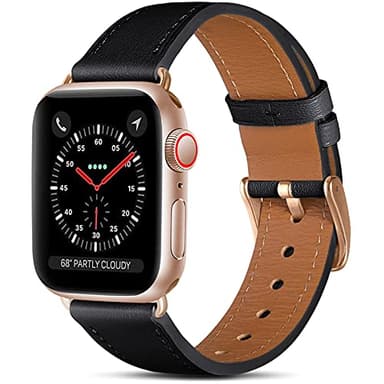 CeMiKa Bracelet en Cuir Compatible avec Apple Watch Bracelet 38mm 40mm 41mm 42mm 44mm 45mm 46mm 49mm, Cuir Véritable Bande Pour iWatch Séries 10 9 8 7 6 5 4 3 SE, 38mm/40mm/41mm, Noir/Or Rose