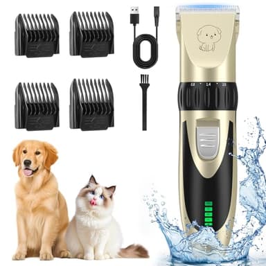 YAZEKY Tondeuse Chien Professionnelle, Sans Fil Tondeuse Chien Poil Long Epais avec Ecran LCD et 4 Peignes de Limite, Tondeuse Animaux à Lame étanche, Toilettage pour Animaux de Compagnie Chat Chien