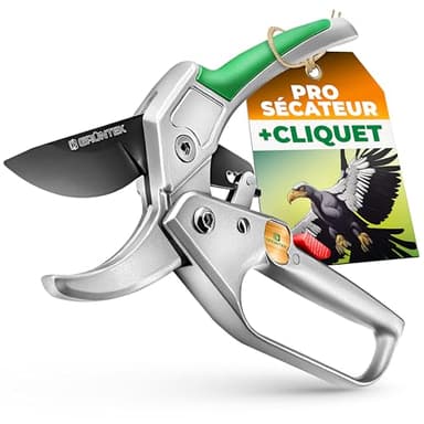 GRÜNTEK Sécateur de Jardin Professionnel à Cliquet Automatique et Enclume CONDOR 20cm. Coupe Branches Ø20 mm.