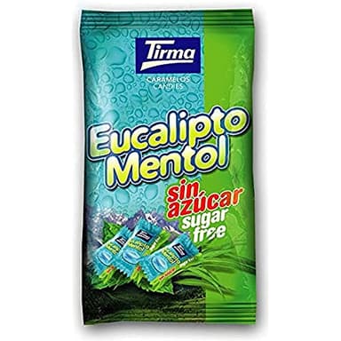 Tirma Bonbons Eucalyptus Menthol Sans Sucre 150 g | Bonbons Durs Sans Sucre | Sans Gluten | Végan | Friandises Rafraîchissantes | Bonbons Mentholés | Sans Lactose | Individuellement Emballés