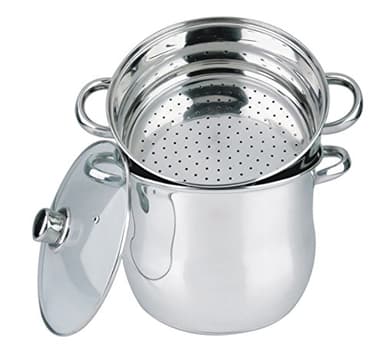 Haussmann Héritage - Couscoussier 3 en 1 Acier Inoxydable (4L/18x15x8cm) - Cuit Vapeur & Faitout - Inclut Panier à Semoule - Couvercle Verre - Compatible Induction & Lave-vaisselle - Sans PFOA