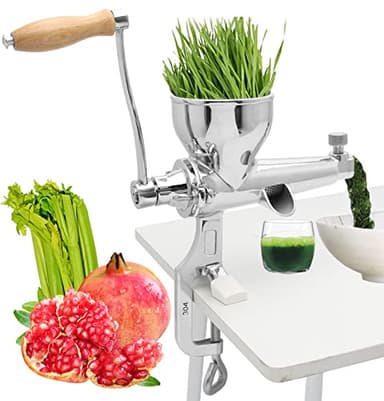Moongiantgo Extracteur de Jus Manuel d'Herbe de Blé, Presse-Agrumes Acier Inoxydable pour Fruits et Légumes, Ventouse Sous Vide & 5,5cm Pince de Table, pour Céleri, Gingembre, Persil, Grenade, Raisins