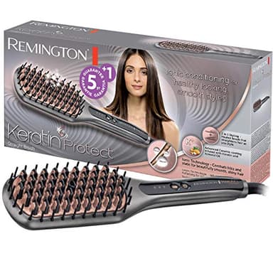 Remington Brosse Lissante Ionique [2en1: Lisseur & Brosse à Cheveux] Keratin Protect (Soin Kératine & Huile d'amande, Lisse & Démêle, Douceur & Brillance, Céramique, 150-230°) Fer à lisser CB7480