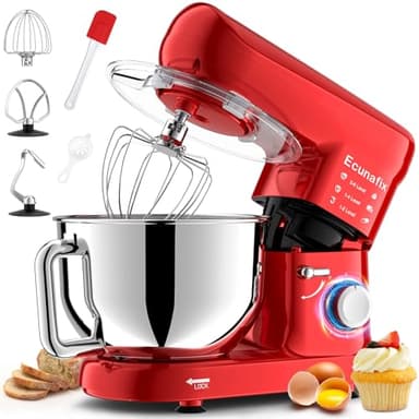 Robot Patissier, 2000W Robot Cuisine Multifonctions 6,5L Faible Bruit Robot Pétrin Professionnel avec Crochet Pétrisseur, Batteur, Fouet à Fil, Couvercle, 6+P Vitesses