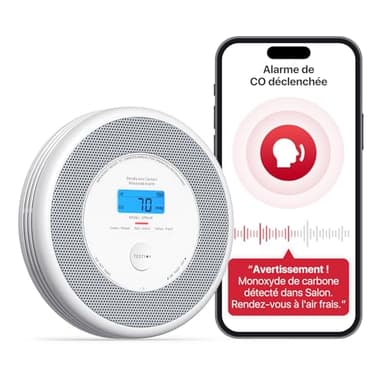 X-Sense Détecteur de Fumée et de Monoxyde de Carbone Connecté avec Fonction d’Alerte Vocale en Français, Détecteur de Fumée Wi-FI Compatible avec X-Sense Home Security App, XP0A-iR, Lot de 1