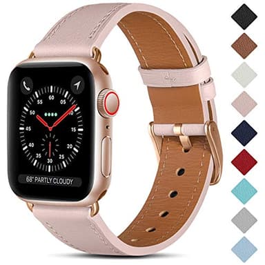 CeMiKa Bracelet en Cuir Compatible avec Apple Watch Bracelet 38mm 40mm 41mm 42mm 44mm 45mm 46mm 49mm, Cuir Véritable Bande Pour iWatch Séries 10 9 8 7 6 5 4 3 SE, 38mm/40mm/41mm, Rose/Or Rose