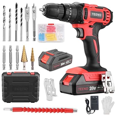 TEENO Perceuse Visseuse sans Fil 20V avec Batterie Lithium 2Ah - 40 Nm, Double Vitesse (0-550/1550 tr/min), Mandrin 10 mm, pour Bois/Métal - Idéale Bricolage & Professionnels