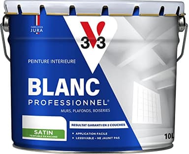 V33 Peinture Blanche Mur Et Plafond Satin, BLANC PROFESSIONNEL, 10L