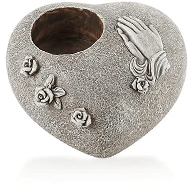 COM-Four® Décorations funéraires avec bougeoirs, Roses et Mains en prière - Pierre commémorative avec Support Lumineux funéraire - décorations funéraires