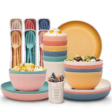 PIXESTT 61 Pièces Vaisselle Camping, Un Ensemble D'Ensemble De Pique-Nique Contient 61 Vaisselle, 6 Couleurs De Kit Pique Nique Conviennent Aux Repas En Famille, Aux Pique-Niques Et Au Camping.