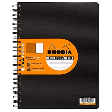 RHODIA 133142C - Cahier Recharge pour Cahier d'Organisation Exabook Noir - A4+ 22,5 x 29,7 cm - Petits Carreaux - 160 pages détachables perforation 4 trous - Papier Clairefontaine 80 g/m²