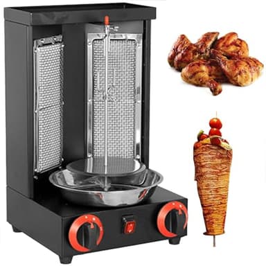 Machine à Kebab Gyros Professionnelle 2 BrûLeurs éLectriques,Rotation à 360 °,pour La Maison - avec PoignéEs Et Bac D'éGouttement D'Huile - Noir Et Argenté