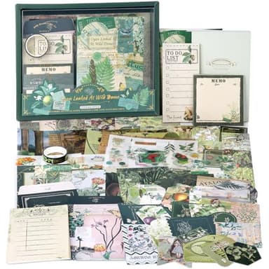 Draupnir Kit d'accessoires de Scrapbooking de 350 Pièces, Più Verde Esthétique Bullet Journal Scrapbook Kit avec A6 Grille Carnet, DIY Cadeau de Scrapbooking pour Adolescentes - Forêt