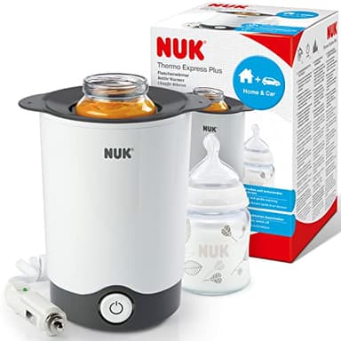 NUK Thermo Express Plus Chauffe-biberon portable | Réchauffe en douceur les liquides et les aliments mous en 90 secondes | Arrêt automatique | Prise type C et adaptateur de voyage 12 V