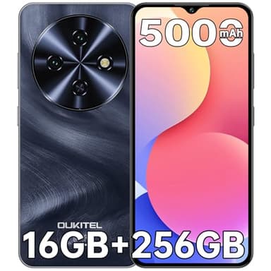OUKITEL C5 Telephone Portable Pas Cher, 16 Go RAM + 256 Go ROM / 1 to TF, Smartphone Pas Cher 6.52" HD, Téléphone débloqué, Batterie de 5000 mAh, Double SIM, GPS, OTG, 13MP+5MP, Noir