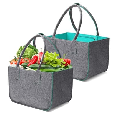 Dinhauyon Sac à Provisions En Feutre, 2 Sacs Réutilisables, Sac En Feutre Pliable De Grande Capacité 30l, Poche Zippée Intégrée Pour Les Courses Et Le Stockage