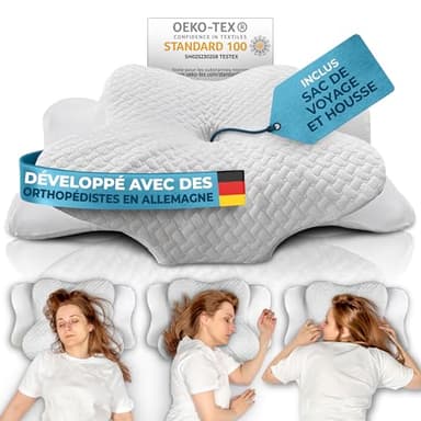 Glückstoff® Oreiller Ergonomique Cervical [pour Tous Les Types DE Sommeil] - Oreiller Ergonomique & Orthopedique - Coussin Cervicales Douloureuses pour Dormir - Ergonomic Anti Ronflement & Confort