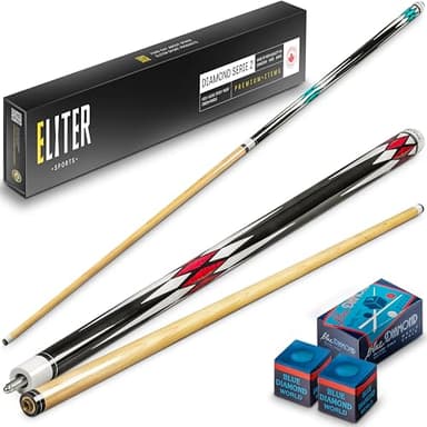 ELITER SPORTS ® - Set de 2 Cannes de Billard Americain - Queue de Billard en Bois d'érable Massif - Souple et Robuste pour Plus de Control et Précision - Design Original