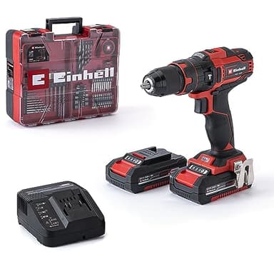 Einhell Perceuse Visseuse à percussion sans fil TE-CD 18/40 Li-i +64 (2x2,0 Ah) Power X-Change (Li-Ion, 18V, Couple 40 Nm) Livré avec 2 Batteries 2,0Ah, Chargeur et 64 Accessoires