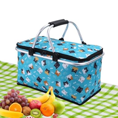 Panier Glaciere Isotherme Pliable, Grand Panier De Pique-Nique Imperméable avec Poignées Robustes 30 L, pour Bureau Camping Voyage