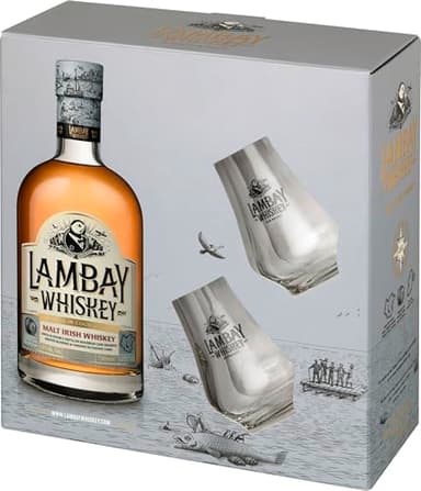 LAMBAY WHISKEY Single Malt - Whiskey Irlandais - Coffret avec 2 Verres - 43% 70cl