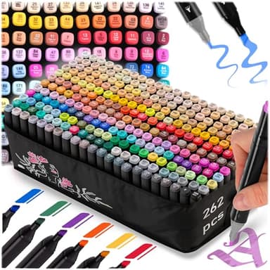 Nukido Lot de 262 marqueurs à alcool avec pochette double face étanche