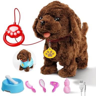 Holilo Chien Interactif Qui Marche et Aboie avec Laisse, Chien Robot Réaliste, Conception de la Charge, Peluche Chien Jouet Enfant 2 3 4 Ans Fille Garçon