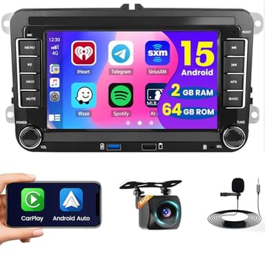[2+64GB] Hikity Android 15 Autoradio Wireless Carplay pour VW Golf 5 6 Polo Passat Jetta Caddy Seat Tiguan Skoda Ecran Tactile 7 Pouces Poste Radio Voiture Bluetooth, GPS, Android Auto, FM RDS, DSP
