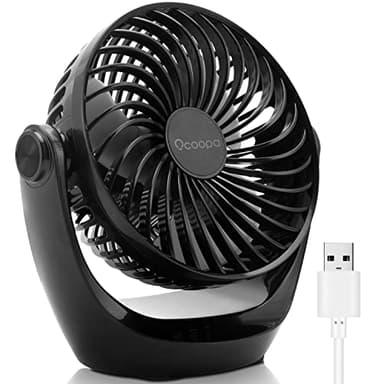 OCOOPA Ventilateur de bureau, Petit ventilateur avec air puissant et fonctionnement silencieux, Vitesse réglable, Tête rotative à 360°, Ventilateur pc portable pour La Chambre, Bureau, Domair (Noir)