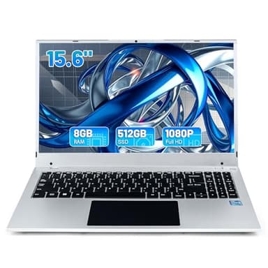 Hcjip Ordinateur Portable 15,6 Pouces, 16Go RAM 512Go SSD PC Portable, Celeron N5095 Processeur Quad-Core, FHD 1080P, USB 3.0, Mini HDMI, TF, Bluetooth, WiFi (Argenté)