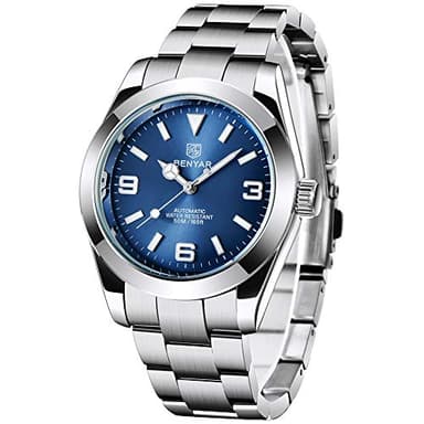 BENYAR Élégante Montre mécanique Automatique 41MM pour Hommes, étanche, avec Bracelet en Acier Inoxydable, Lumineuse et décontractée, Montre-Bracelet analogique d'affaires, Bleu-5177