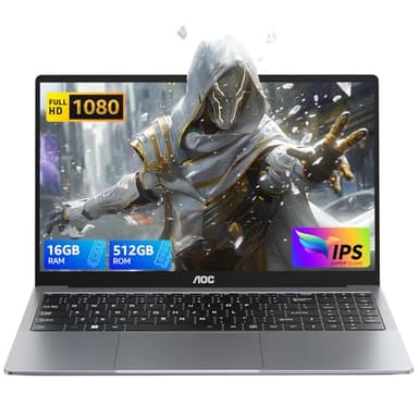 AOC 2025 AX15 Ordinateur Portable, Boîtier Métallique d'un PC Portable, 15,6 Pouces FHD 16 Go de DDR4 512 Go de SSD,N95 (6M Cache, Jusqu'à 3,40 GHz), Wi-FI2.4/5.0, BT5.0, USB 3,2, Type C, HDMI