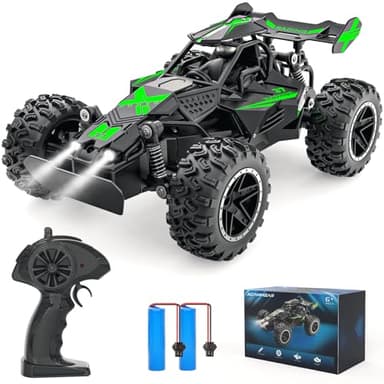 ACAMMZAR Voiture Télécommandée Tout Terrain, 1:18 20+KM/H Monster RC Truck avec Phare, Deux Batteries, Off-Road RC Voiture pour Enfants et Adultes, Vert