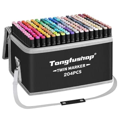 Tongfushop 204+2 Feutre a Alcool, Séchage sûr et Rapide Feutres Coloriage Adulte, Marqueurs de Dessin avec Sac en Tissu Portable et Base, pour Artistes et Adultes à Colorier