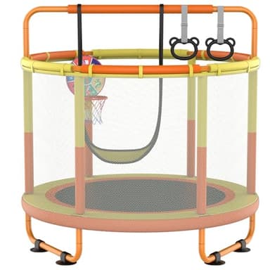 CZCPAPY Trampoline d'extérieur pour enfants de 3 à 8 ans, trampoline disponible en intérieur et en extérieur, avec filet de sécurité, panier, barre, balançoire, cadeau pour enfants