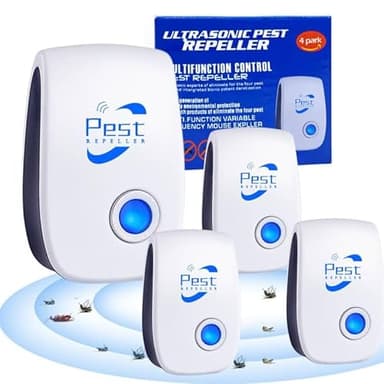 Répulsif Ultrason Anti-Rongeurs Insectes 4 Pack, Ultrason Anti Moustique Ultrason Souris et Rats, Insectes Répulsif Électronique Anti Souris, Rats, Fourmis, Araignées, Moustiques, Cafards