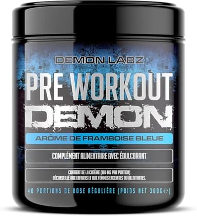 Pre Workout Demon - Complément puissant pré-entrainement avec créatine, caféine, bêta-alanine et glutamine (Framboise Bleue, 360g)