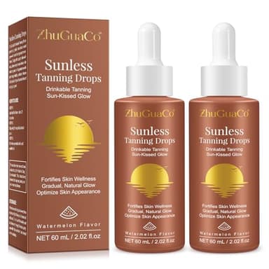 Autobronzant a Boire, Lot de 2 Gouttes de Bronzage à Boire, Gouttes autobronzantes a boire, sérum autobronzant a boire, Nourrissant Et Hydratant, Favorise Teint Naturel(2PC)