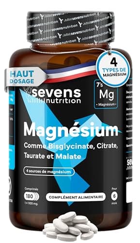 Magnésium Bisglycinate + Citrate + Malate + Taurate – Complexe de Magnésium 4en1 – 180 Comprimés pour 6 Mois – Haute Absorption & Qualité Supérieure – Fatigue, Stress, Énergie, Muscles – Dosage Élevé