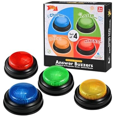 Cieex Buzzer Blind Test avec Audio, Lot de 4 Buzzer pour Jeux de Questions - Buzzer sonore et Lumineux Amusant pour Famille et Fêtes Entre Amis, Idée Cadeau pour Enfants et Adultes