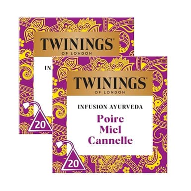 Twinings - Assortiment Découverte Ayurveda - Infusion Poire Miel Cannelle - 40 Sachets - à Déguster Chaud ou Froid