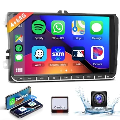 4G & 64G Autoradio 9" Bluetooth pour VW Golf 5 6 Polo Passat Skoda Touran Seat Carplay sans Fil Android Auto, WiFi GPS Navi HiFi RDS/Radio FM 2 DIN avec caméra de recul AHD/DVR/Canbus