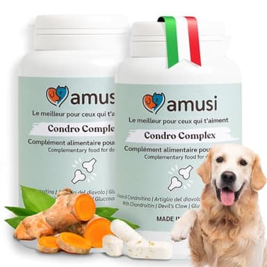 amusi Comprimés Anti-Inflammatoires pour Arthrose Chien, Soutient Articulation Chien, Lubrifie Les Cartilages, Combat la Dysplasie et l'Arthrite Canine, avec Chondroïtine et Glucosamine (2 Paquets)
