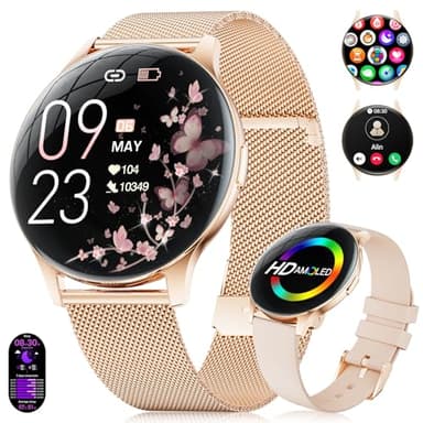 Montre Connectée Femme 2025 avec Appels - 7,99 mm Smartwatch Élégante Ultra-Mince avec Écran HD Always-On 1,43 pouces, IP67 Étanche, 100+ Modes Sport, Santé Féminine pour iOS Android, Or Rose