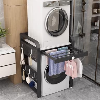 Étagère empilable réglable pour lave-linge et sèche-linge - Économie d'espace - Étagère en bois pour salle de bain et appartement