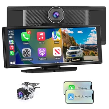 Hexinex Carplay sans Fil et Android Auto,Stéréo Carplay Voiture avec Dashcam Avant 4K, Caméra Arrière 1080P Inclus, 10,26 Pouces Écran Tactile Commande Vocale, Bluetooth/GPS/FM/AUX/Carte TF 64G