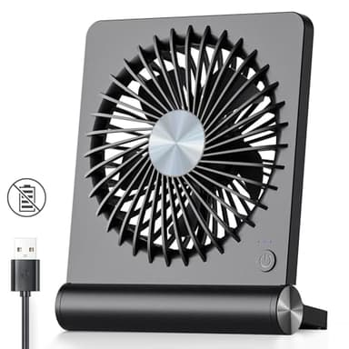 Koonie Petit ventilateur USB ultra silencieux avec inclinaison à 220° et 3 vitesses réglables, alimentation USB-C, pour la maison, le bureau, noir
