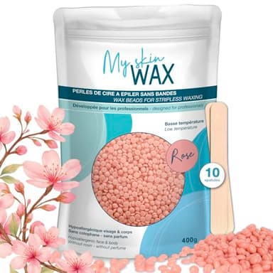 My Skin WAX - Perles de Cire à épiler sans Bande, 400g, Hypoallergénique, Cire d'Épilation en Douceur sans Rougeurs, Spéciale pour peaux Sensibles Homme Femme, Pelable, Visage, Bikini, Brésilien, R